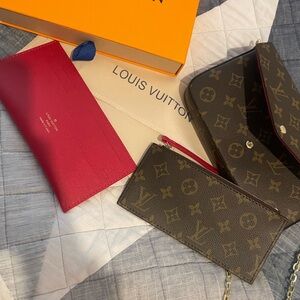 Louis Vuitton Monogram Wallet & Pouch Set w/ Red Epi Card Holder
